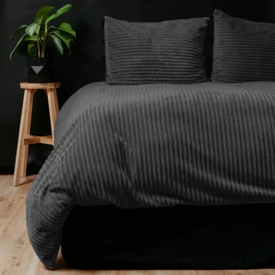 Afbeelding van Dekbedovertrek Teddy Rib Lits jumeaux (240 x 220 ) Antraciet Koopjedeal.nl Altijd de beste deal