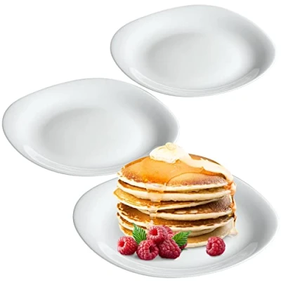 Afbeelding van KADAX Set van 3 witte platte borden versterkt glas voor vaatwasser modern servies thuis en restaurant (wit/3 stuks)