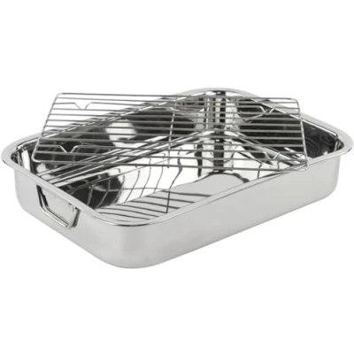 Afbeelding van Menax Ovenschaal met handgrepen Braadplaat grill Roestvrij staal 40 cm