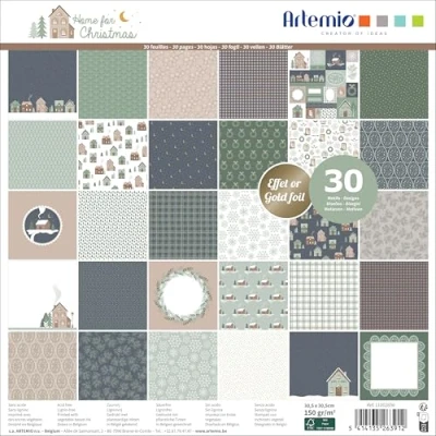 Afbeelding van Artemio scrappapier 30 vellen foil Home for Xmas 30,5x30,5 cm