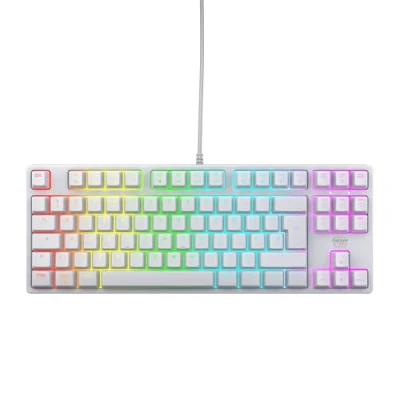 Afbeelding van CHERRY XTRFY K4V2 TKL, bekabeld gamingtoetsenbord zonder toetsenblok, Britse lay out (QWERTY), aanpasbare RGB verlichting, mechanische schakelaars, MX2A RED, wit