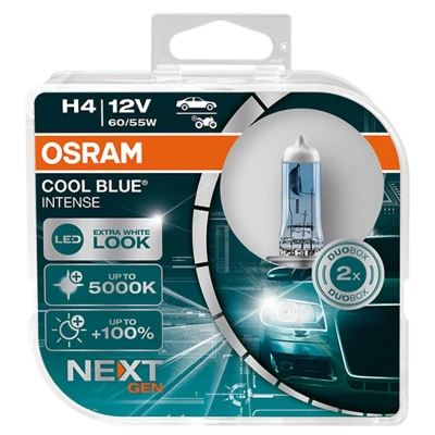 Afbeelding van Osram Halogeenlamp H4 12V 60/55W Wit/IJsblauw 5000K Intens Cool Blue Next Gen Set 2 stuks