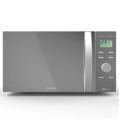 Image de Cecotec Four à micro ondes ProClean 9110 FullINOX avec grill. 1000 W, 30 litres, 5 niveaux de puissance, 8 programmes, minuterie 60 minutes, revêtement Ready2Clean, design avant miroir
