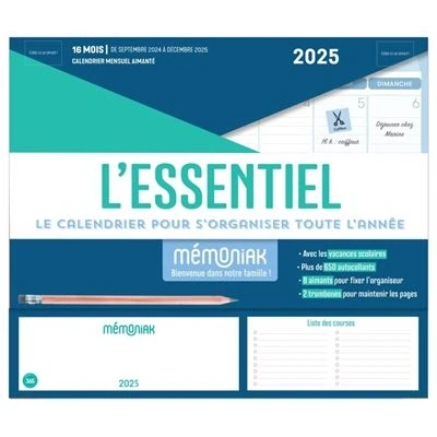Image de Mini organiseur L&#039;Essentiel Mémoniak, calendrier mensuel (sept. 2024 déc. 2025)