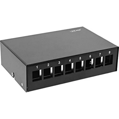 Afbeelding van InLine® Opbouw patchpaneel box voor 8 keystone RJ45 stopcontacten, metaal, zwart RAL9005