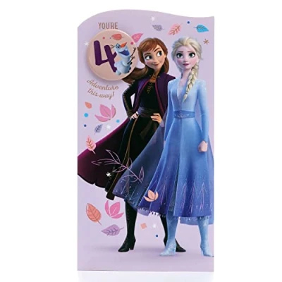 Afbeelding van UK Greetings Disney Verjaardagskaart voor meisjes 4 jaar met envelop Frozen Elsa en Anna