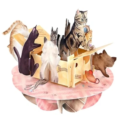 Afbeelding van SANTORO Pirouette 3D pop up wenskaart Purrrfect Parcel voor haar, moeder, Moederdag Mooi verjaardagscadeau kattenliefhebbers