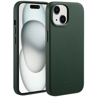 Afbeelding van Accezz Hoesje Geschikt voor iPhone 15 MagSafe Leather Backcover donkergroen