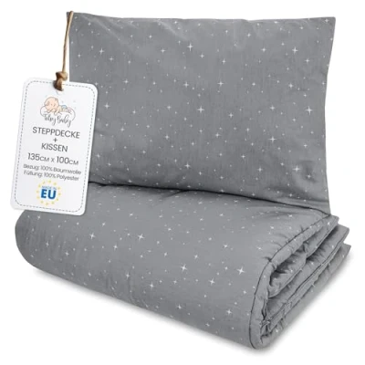 Afbeelding van Katoenen kinderdekbed, 100 x 135 cm, babydeken, beddengoed voor babybed, cm en kussen 60 40 Galaxy