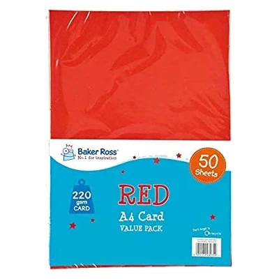 Afbeelding van Baker Ross Rood papier in A4 formaat, ideaal om te knutselen en decoreren, 50 vellen per verpakking (220 g/m²)