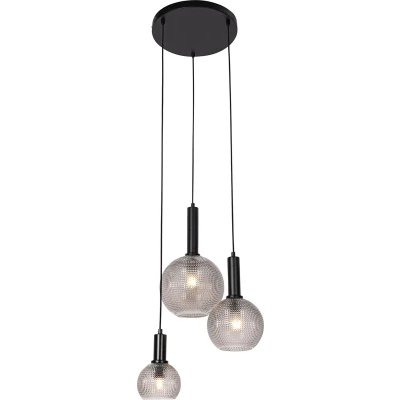 Afbeelding van QAZQA Design hanglamp zwart met smoke glas 3 lichts Chico