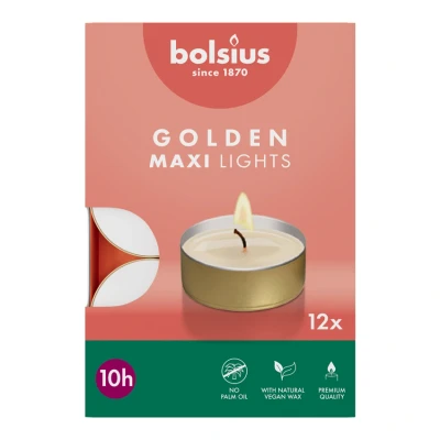 Afbeelding van Bolsius Theelicht Golden Maxi Lights 12ST