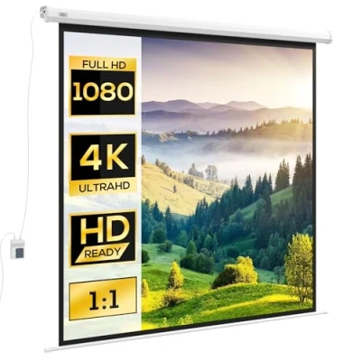 Afbeelding van HOMCOM Projectiescherm 96 inch, 1:1 4K HD elektrisch voor thuisbioscoop, wand of plafondbevestiging met afstandsbediening