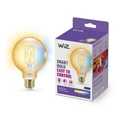 Afbeelding van WiZ Intelligente lamp, E27, amberkleurige glazen bol, dimbaar, led met wifi, werkt Alexa, Google Assistant en HomeKit, app besturing voor woonkamer, slaapkamer,