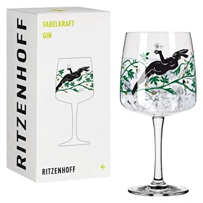 Afbeelding van RITZENHOFF 3458002 Ginglas 700 ml serie Fabelkraft motief nr. 2 cocktailglas met venulaire illustratie Made in Germany zwart, groen, platina