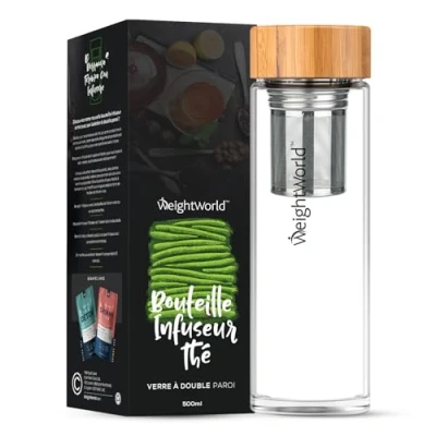 Afbeelding van WeightWorld dubbelwandige theefles met filter 500 ml Thee fles RVS tea infuser en warmhoud hoes