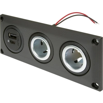 Afbeelding van ProCar Einbausteckdose mit USB C/A Doppelsteckdose + 2 Powersteckdosen Inbouwstopcontact met dubbel stopcontact powerstopcontacten Stroombelasting