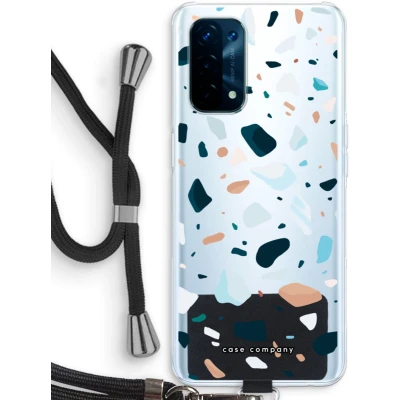 Afbeelding van Case Company® hoesje met Koord geschikt voor Oppo A74 5G Terrazzo N13 Telefoonhoesje Zwart Bescherming aan alle Kanten en Over de Schermrand