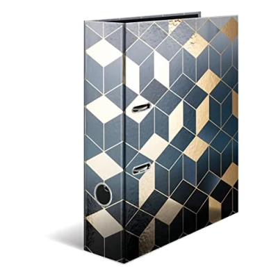 Afbeelding van HERMA Fashion &amp; Style Cube A4 ordner, 7 cm rug, van stevig karton, volledig aan de buitenkant bedrukt en goudkleurig gelamineerd oppervlak