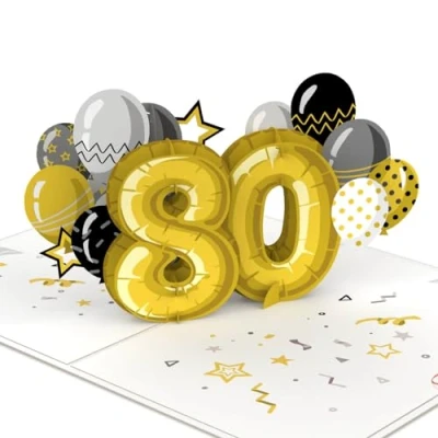 Afbeelding van papercrush® Pop up kaart 80e verjaardag handgemaakte 3D verjaardagskaart voor mannen en vrouwen (80 jaar) speciale wenskaart met envelop