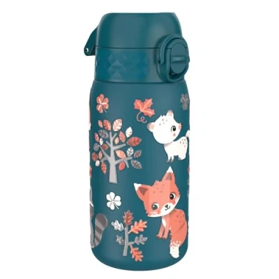 Image de ION8 Gourde Enfant Inox Léger, 400ml, Non Isolé, Anti Fuite, Facile à Ouvrir, Verrouillage Sécurisé, Lavable au Lave Vaisselle, Poignée de Transport, Nettoyer, Durable, Animaux la Forêt