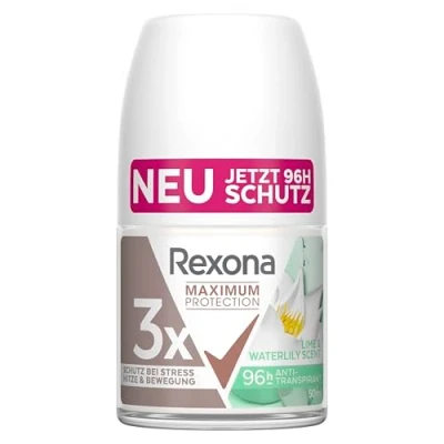 Afbeelding van Rexona Maximum Protection Deo Roll On Lime &amp; Waterlily Scent Anti transpirant met 3 bescherming tegen stress, hitte en beweging, 96 uur extreme bescherming, 50 ml