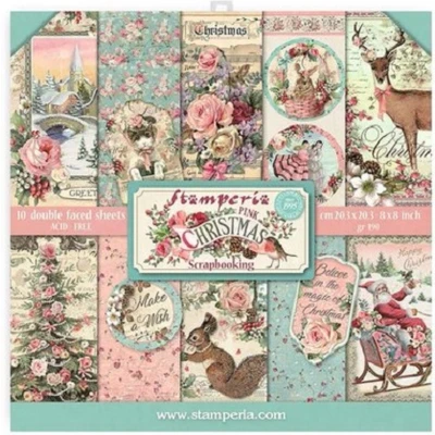 Afbeelding van Stamperia Pink Christmas 8x8 Inch Paper Pack (SBBS16)