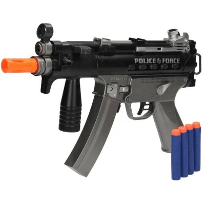 Afbeelding van Speelgoed politie pistool met 12 foam pijltjes MP5K licht en geluid inclusief batterijen