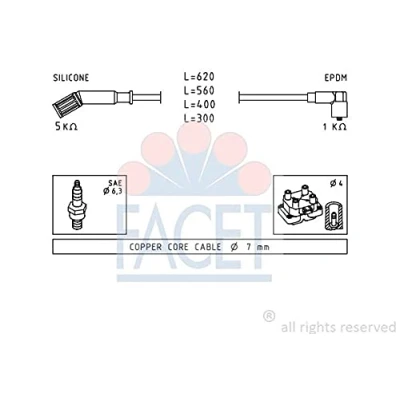 Afbeelding van FACET 4.8694 Bougiekabelset Made in Italy OE Equivalent