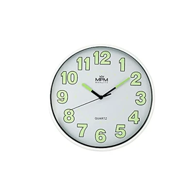 Afbeelding van MPM Quality Lumini wandklok met verlichting, kwartsuurwerk, vegen, wit/groen, wanddecoratie, diameter 247 x 45 mm, rond design, moderne voor woonkamer, keuken, kantoor, slaapkamer