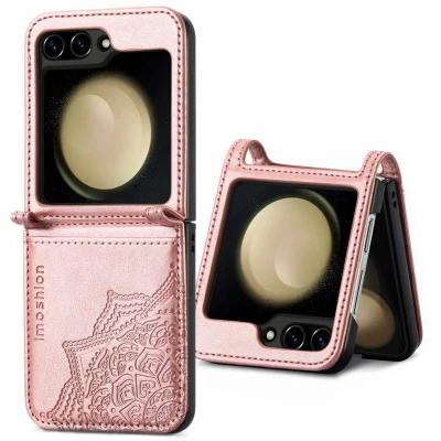 Afbeelding van iMoshion Hoesje Geschikt voor Samsung Galaxy Z flip 5 Met Pasjeshouder Mandala Bookcase versie Rosé Goud