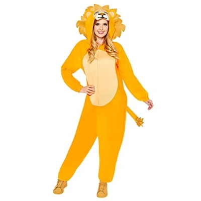Afbeelding van Amscan 9908780 jumpsuit met capuchon voor volwassenen, leeuw, wereldboekendag, standaardmaat