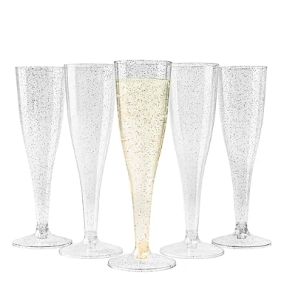 Afbeelding van MATANA 48 champagneglazen van kunststof met zilveren pailletten, 133 ml, stevige glazen voor cocktails, desserts, herbruikbare bekers bruiloften, verjaardagen, Kerstmis, feest