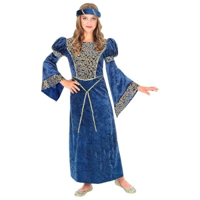 Afbeelding van Widmann Middeleeuwen &amp; Renaissance Kostuum Hofmeisje Gwendolyn Blauw Maat 140 Carnavalskleding Verkleedkleding