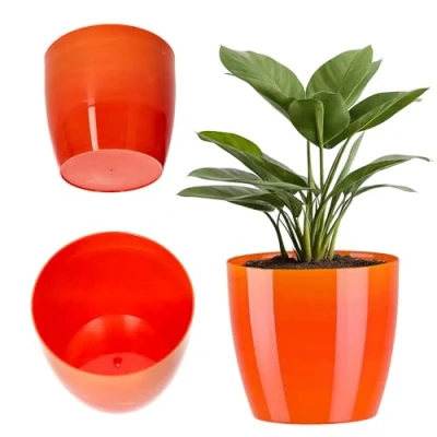 Afbeelding van KADAX Ronde bloempot van mat, kunststof, voor cactussen, varens, glanzend, balkon, appartement en terras (16 cm, geel)