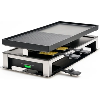 Afbeelding van Solis 3 in 1 Tafelgrill 7911 Gourmetstel 10 Personen Raclette Gourmet Set Bakplaat Gourmetten Zilver/Zwart