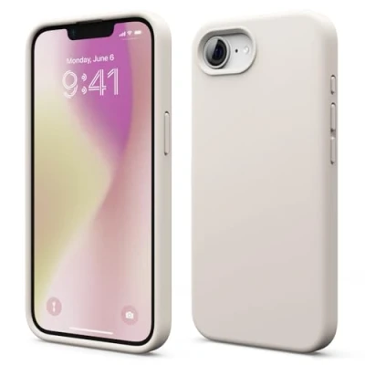 Afbeelding van elago Siliconen hoes, compatibel met iPhone SE 2025 (4e generatie), rondom bescherming, schokbestendig, zachte krasbestendige microvezelvoering (steen)