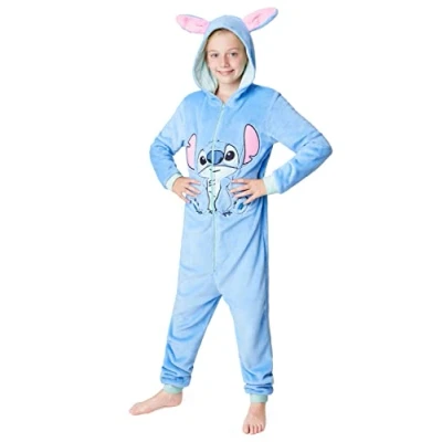 Afbeelding van Disney pyjama voor kinderen, Stitch, overall, pyjama, onesie, fleece meisjes, tieners, 2 15 jaar, Blauwe Stitch