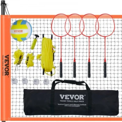 Image de VEVOR Ensemble de Volley Ball Et Badminton, Filet Badminton Portable d&#039;Extérieur, Poteaux en Acier Hauteur Réglable, Combiné Pro avec PVC, pour Pelouse Plage Jardin