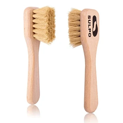 Afbeelding van SULPO Crèmeborstel, schoenborstel, zachte borstel, vuilborstel voor leren schoenen, 2 stuks, natuurlijk, schoenverzorging