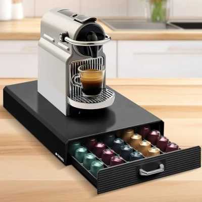 Afbeelding van Navaris espresso capsulehouder met lade Koffiecuphouder Opbergbox geschikt voor Nespresso cups 50 koffiecups Zwart