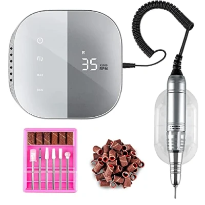Afbeelding van Madenia Touchpro Elektrische nagelboor, 35.000 tpm, professionele nagelvijl /manicure /pedicureset, met HD digitaal display, stil, trillingsarm, grijs