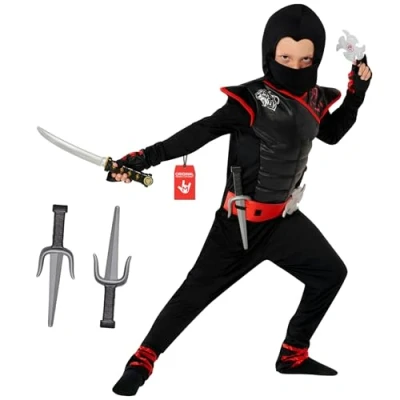 Afbeelding van Morph Rood en Zwart Ninja kostuum voor jongens Halloween kostuums Kinder outfit verkleedkleding kinderen Zwarte Peuter 12 14 jaar