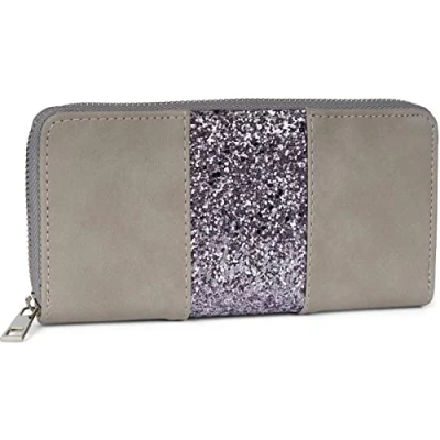 Afbeelding van styleBREAKER Portemonnee met glitterstrepen, ritssluiting, portemonnee, dames 02040056, Grijs Antraciet,