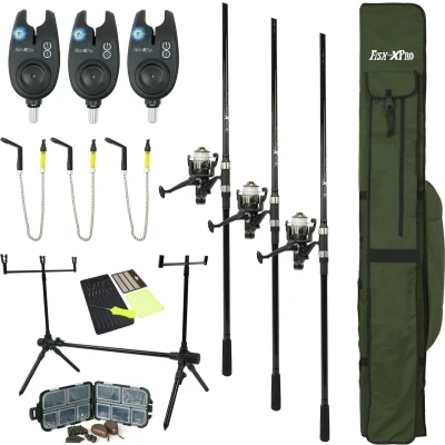 Afbeelding van FISH XPRO Karperset Carpset Pro Improve Set 3 Rod Karperhengelset Extra Uitgebreid 96 Delig