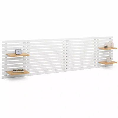 Afbeelding van AVA 240 CM wit houten latten hoofdbord met beukenhouten planken