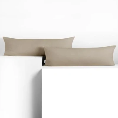 Afbeelding van DecoKing Set van 2 katoenen jersey kussenslopen 20 x 120 cm met ritssluiting cappuccino amber