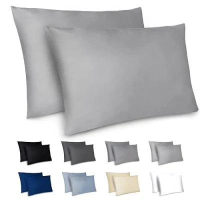 Afbeelding van Dreamzie kussensloop, 40 x 80 cm, set van 2 kussenslopen microvezel met ritssluiting, Oeko Tex gecertificeerd, grijs