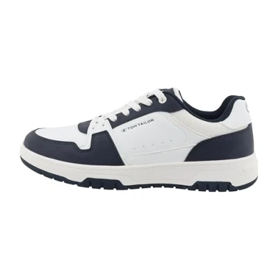 Afbeelding van TOM Tailor Sneakers laag, Heren, Maat: 44, White/navy Imitatieleer/ textiel