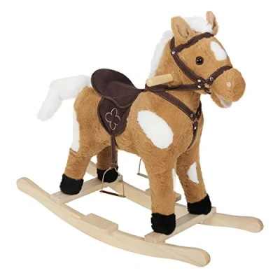 Afbeelding van WOLTU Schommelpaard voor baby&#039;s, schommelspeelgoed met dierengeluiden en handgrepen, pluche, PP katoen, 74 x 65 34 cm, KSF003